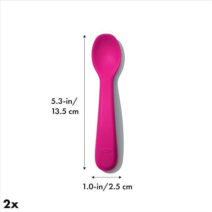 OXO Tot - Cuillères en silicone - Encouragent l'auto-alimentation - Faciles pour les tout-petits à tenir - Ustensiles d'alimentation pour bébés et tout-petits - Rose - Lot de 2