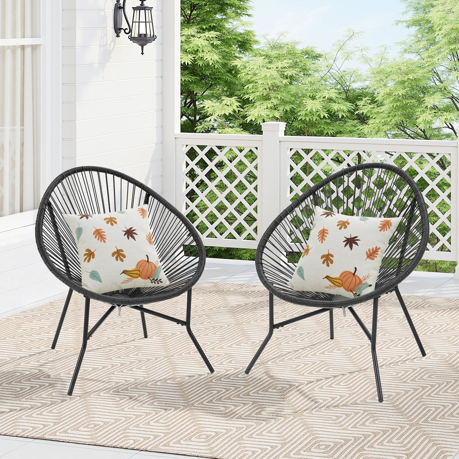 Dovov Acapulco Chair Set of 2, Outdoor Seating Patio Chairs Modern Wicker Bistro Chairs All-Weather Papasan Chair for Balcony Garden Backyard Porch Deck, Black