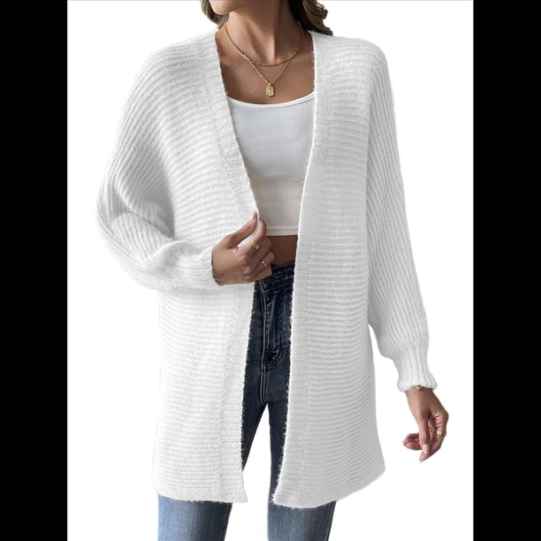 Cárdigan de Punto para Mujer, Abrigo de Suéter Extragrande con Abertura Frontal y Larga L
