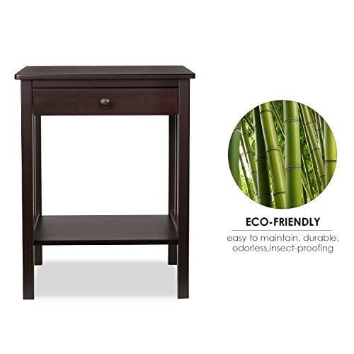Retro Color HOMFA Bamboo Night Stand with Drawer and Shelf Storage Multipurpose End Side Table Home Furniture