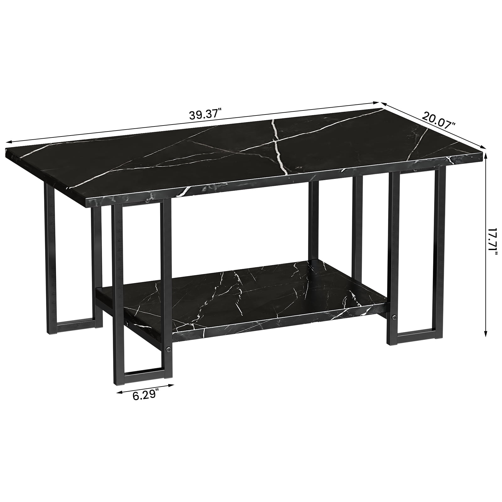 Baxluxe Living Room Coffee Table Tea Table Rectangle Coffee Table ,Faux Marble Sofa Table 2-Tier Storage Center Table,Table Modern Coffee Table,Small Cocktail Tables,Black