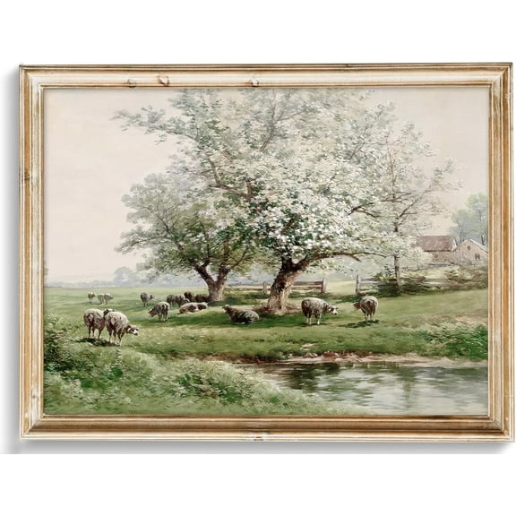 Neutral Vintage Wall Art for Home Decor, Farmhouse Landscape Tree Sketches Drawing Wall Decor, Rustic Nature Canvas Prints Antique Moody Neutral Landscape Oil Painting Vintage Art Pictures