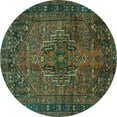 thumbnail image 1 of Ahgly Company Machine Washable Indoor Round Persian Turquoise Blue Traditional Area Rugs, 4' Round, 1 of 4