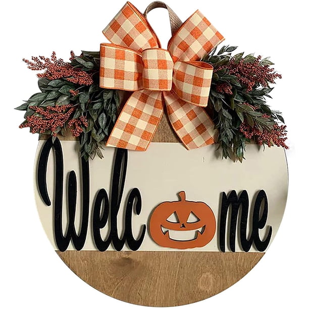 Bienvenida De Halloween Para Decoración De Puerta Delantera, Colgador De Puerta De Madera Rústica De 12 , Letreros Colgantes Para Puerta Delantera Para Decoración De Casa De Campo Scienceny HA041329-03