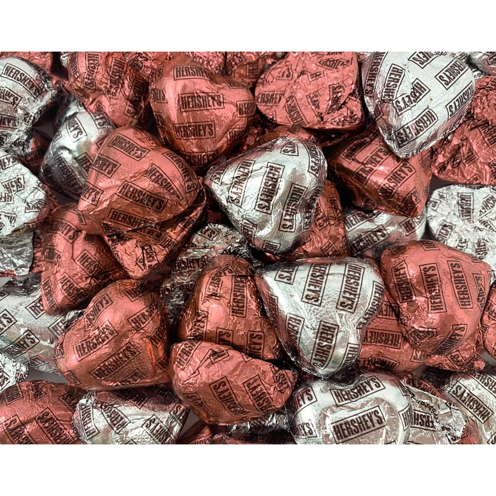Hershey's Extra Creamy Solid Milk Chocolate Hearts Candy, Pink Silver