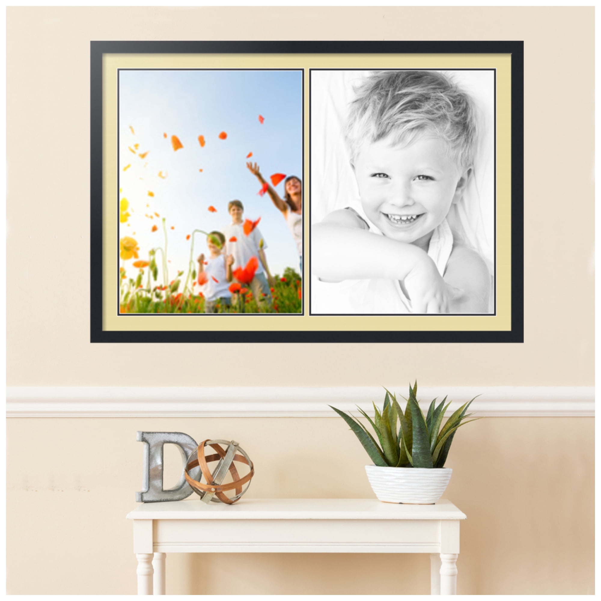 ArtToFrames Collage Photo Picture Frame with 2 - 18x24" Openings, Framed in Black with Buttercup and Black Mats (CDM-3926-1423)