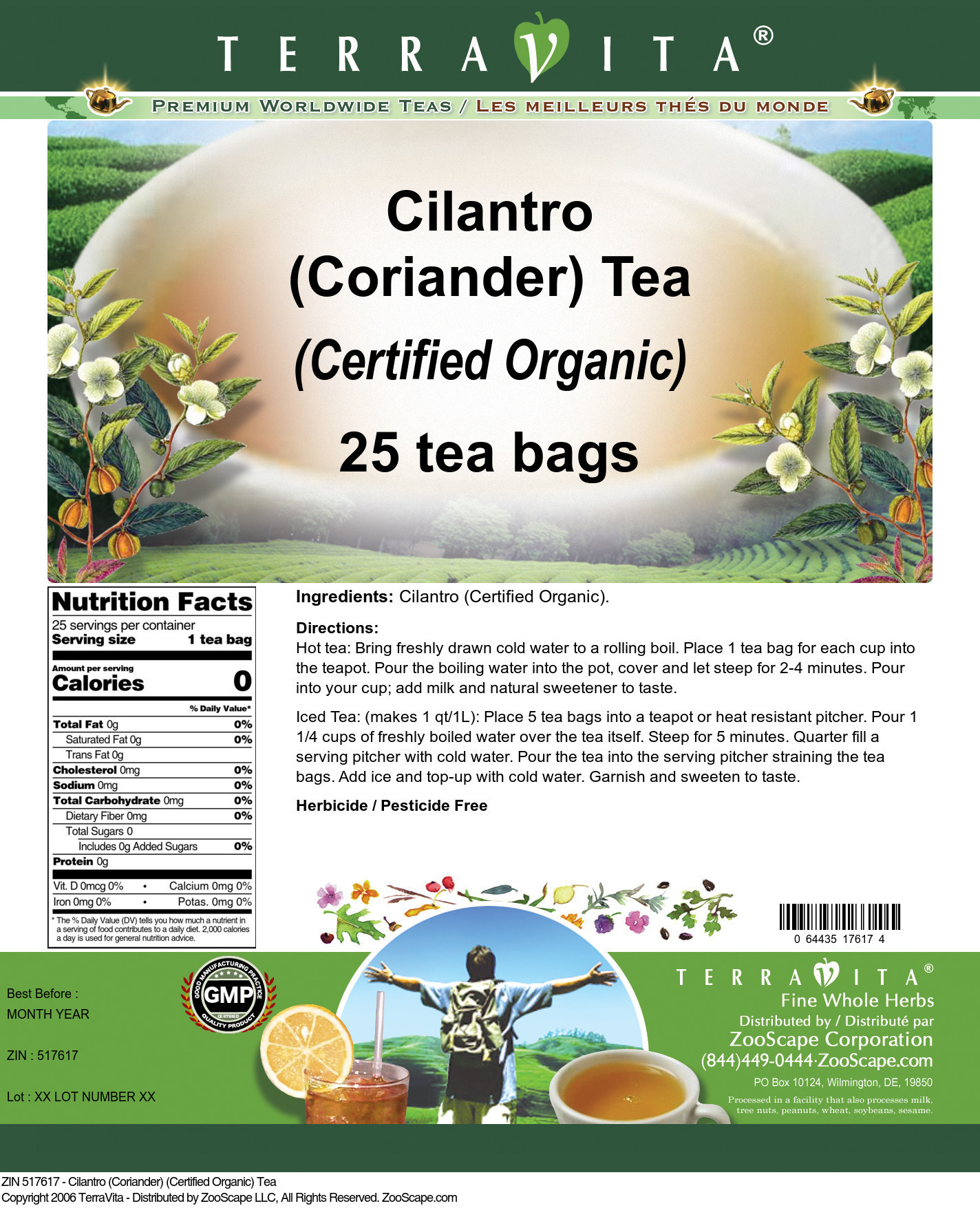 Buy TerraVita Cilantro (Coriander) Tea, Herbal Tea Bags, 25