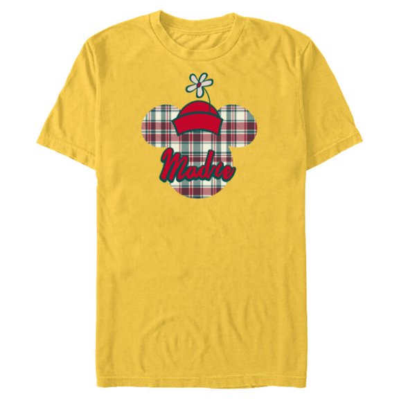 Disney Minnie Mouse with Hat Christmas Holiday Plaid Madre - Short Sleeve Blended T-Shirt for Adults - Customized-Yellow