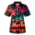 thumbnail image 6 of Huresd Hawaiian Shirts for Women Palm Tree Print Button Down Collar Tropical Tops Blouse Short Sleeve Dressy Tropical Shirts for Women Black 2XL, 6 of 6