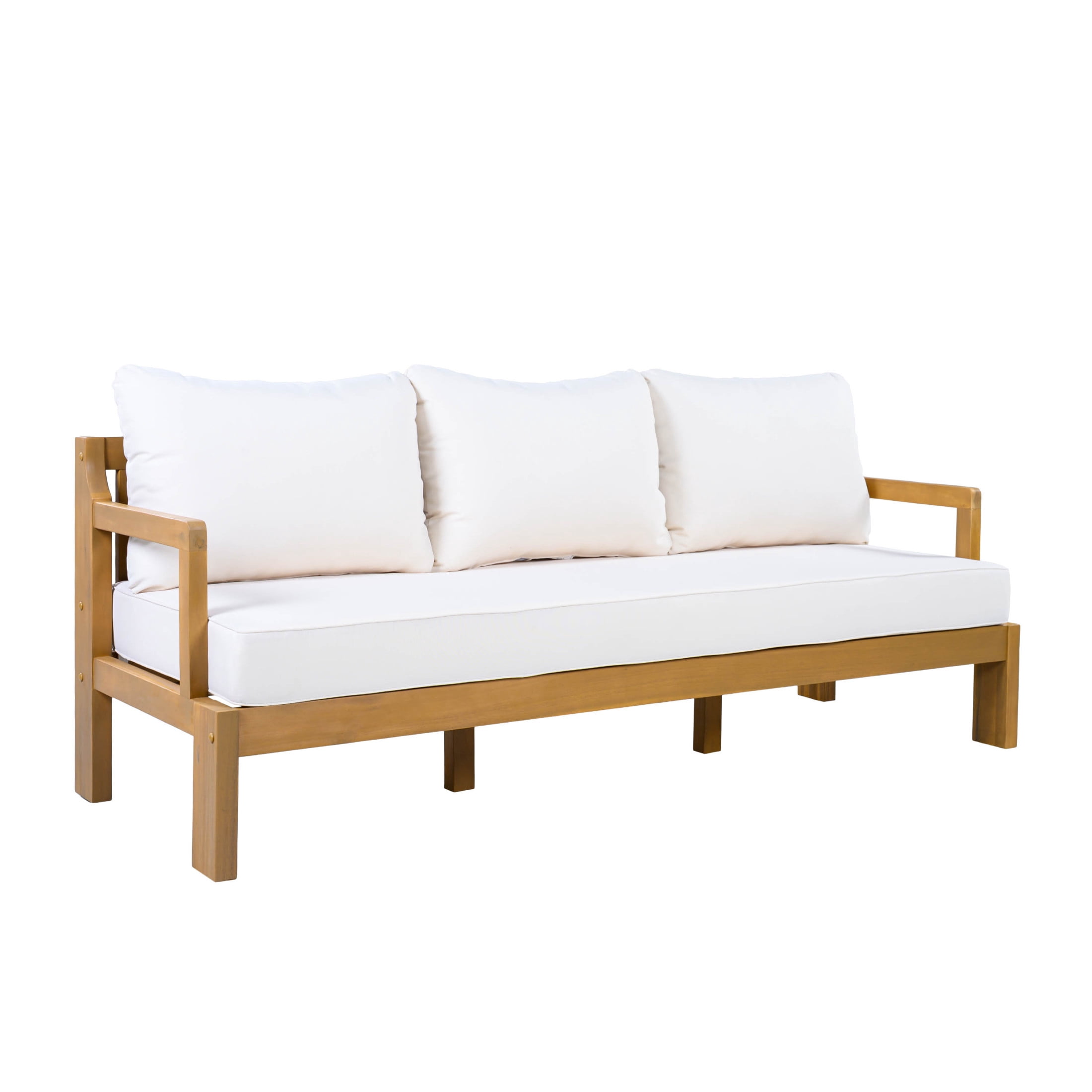 Christopher Knight Home 3-Seater Outdoor Patio Sofa with Waterproof Cushions, Natural + Beige