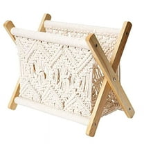 Boho Magazine Rack, Rope Woven Newspaper Baskets with Fabric Design, Holder Storage