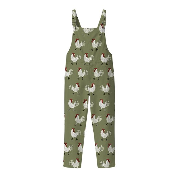 Overalls for Women Rooster Print Sleeveless Wide Leg Casual Loose Fit Trendy Clothes