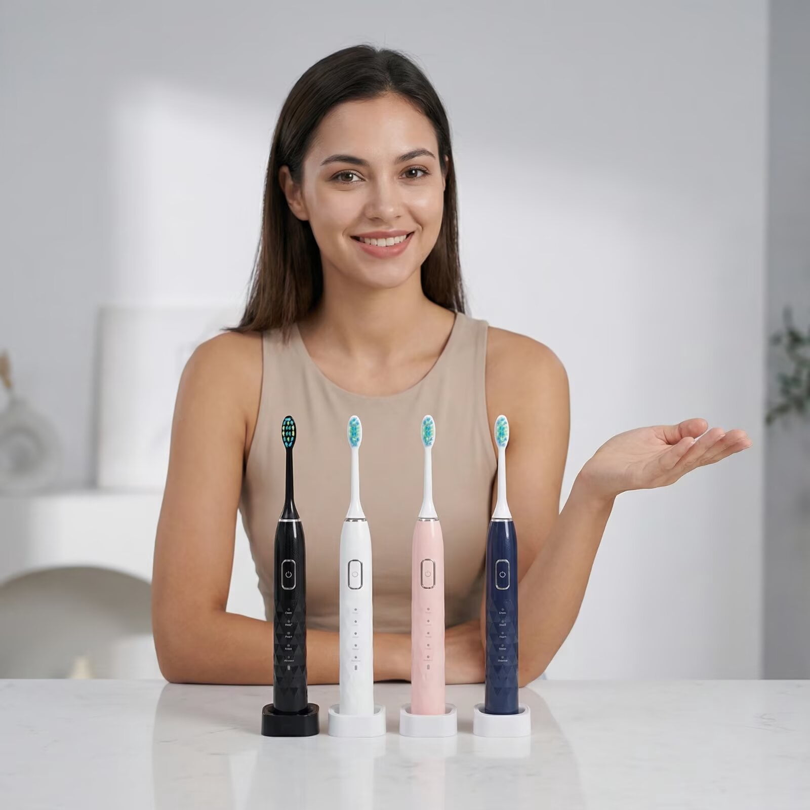 GUFICLE Diamond Pearl Adults Sonic Toothbrush, Induction Charging, 5 Modes, Pink