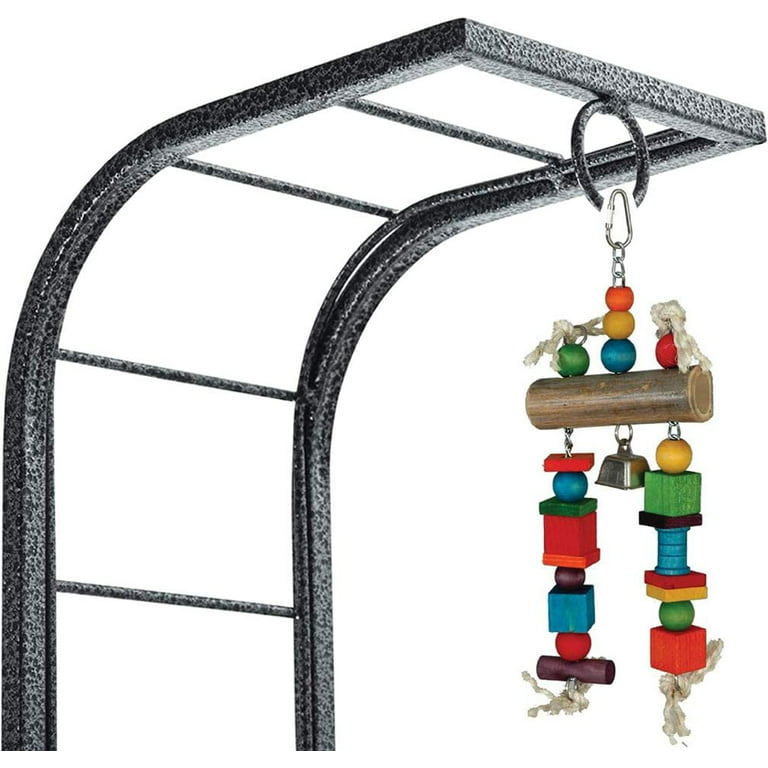 Large Deluxe and Durable Wrought Iron Parrot Bird Play Rolling Stand Perch Gym Ground Metal Ladder Toy Hook with Strong 4 Leg Support Base, Black