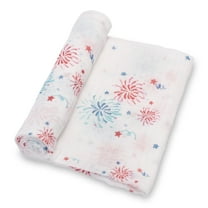 LollyBanks Fireworks Swaddle Blanket 100% Muslin Cotton; 47 x 47 inches Soft Breathable Muslin Baby Swaddles, Unisex for Girls and Boys, Baby Care Essentials, Registry and Gift