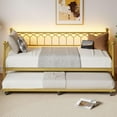 thumbnail image 3 of Metal Twin Daybed with Trundle, Built-In Charging Station & LED Lights, Pull-Out Sofa Bed Frame for Living Room, Guest Room, Apartments & Small Spaces, 3 of 9