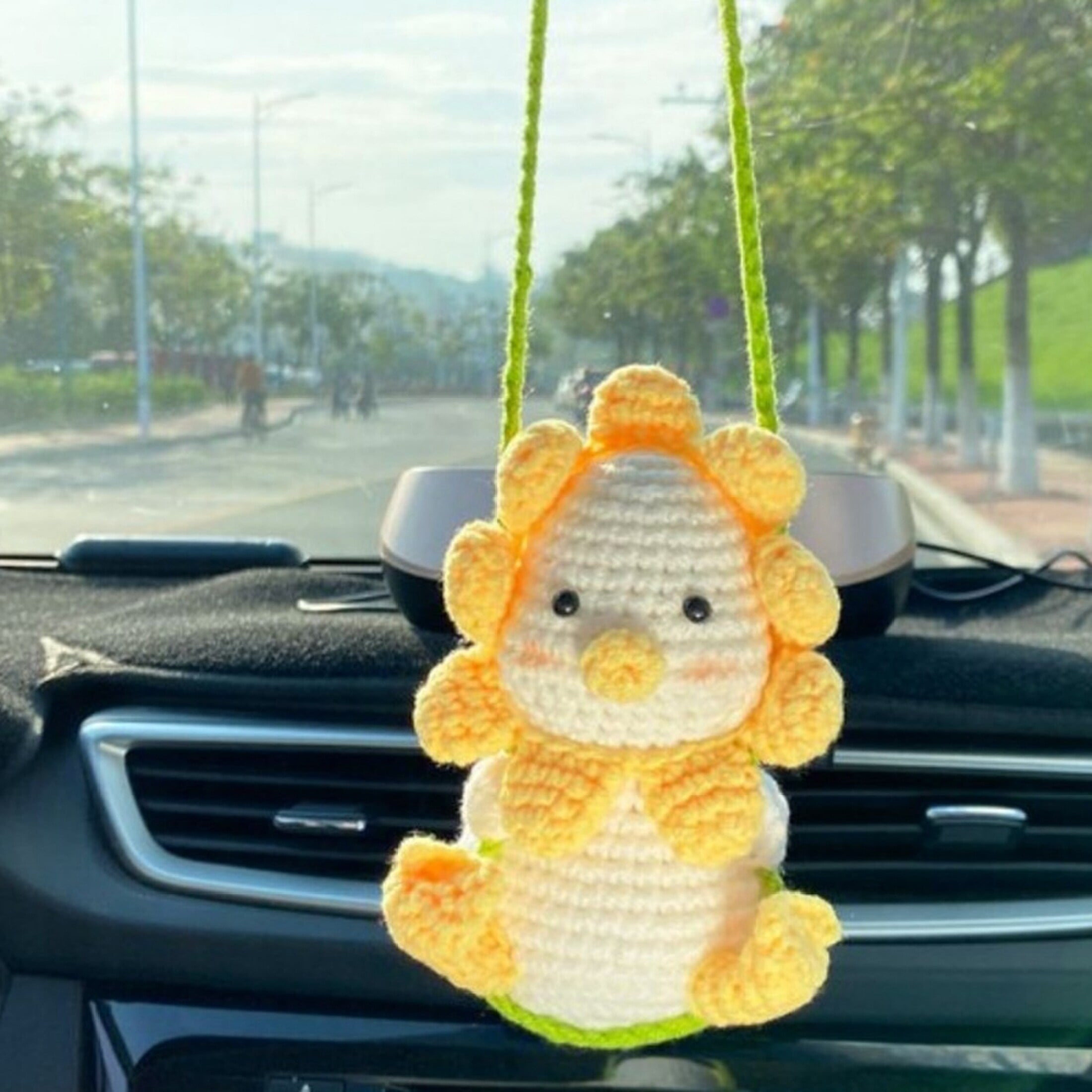 LICHENGTAI Cute Car Crochet Hanging Plant Knitted Plant Car Mirror Hanger  Car Interior Rear View Mirror Hanging Accessories Decoration Ornament Type  9 
