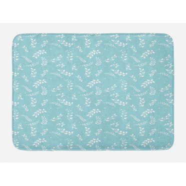 Tree Bath Mat, Blooming Branches with Small Delicate Leaves Twigs Gardening Plants Zen Design, Non-Slip Plush Mat Bathroom Kitchen Laundry Room Decor, 29.5 X 17.5 Inches, Pale Blue White, Ambesonne