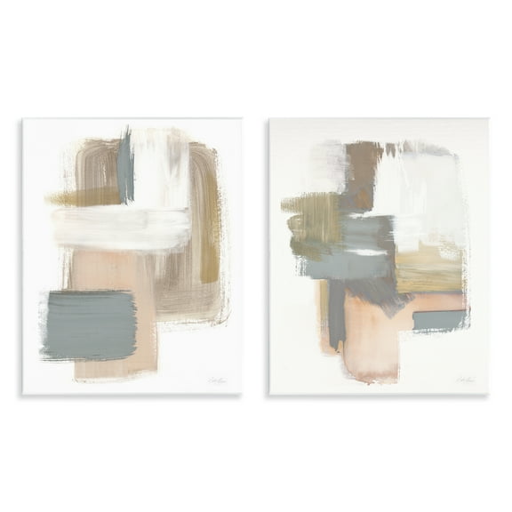 Stupell Industries Abstract Beige Brush Stroked Neutrals Abstract Painting Unframed Art Print Wall Art, 11 x 14, Set of 2