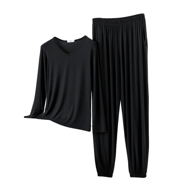 Women Pajama Sets V Neck Long Sleeved Plus Size Home Suit Set For Women Thin Design Solid Color Long Sleeved Pants Two Piece Set Woman Blending Pajamas