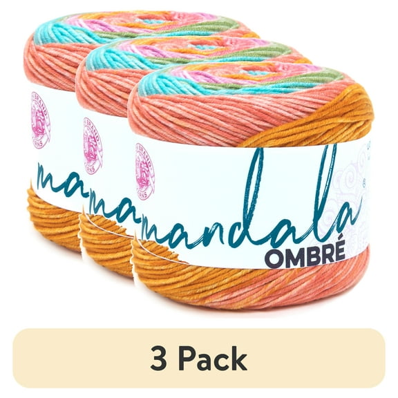 (3 pack) Lion Brand Yarn Mandala Ombre Tranquil Ombre Cake Medium Acrylic Multi-color Yarn