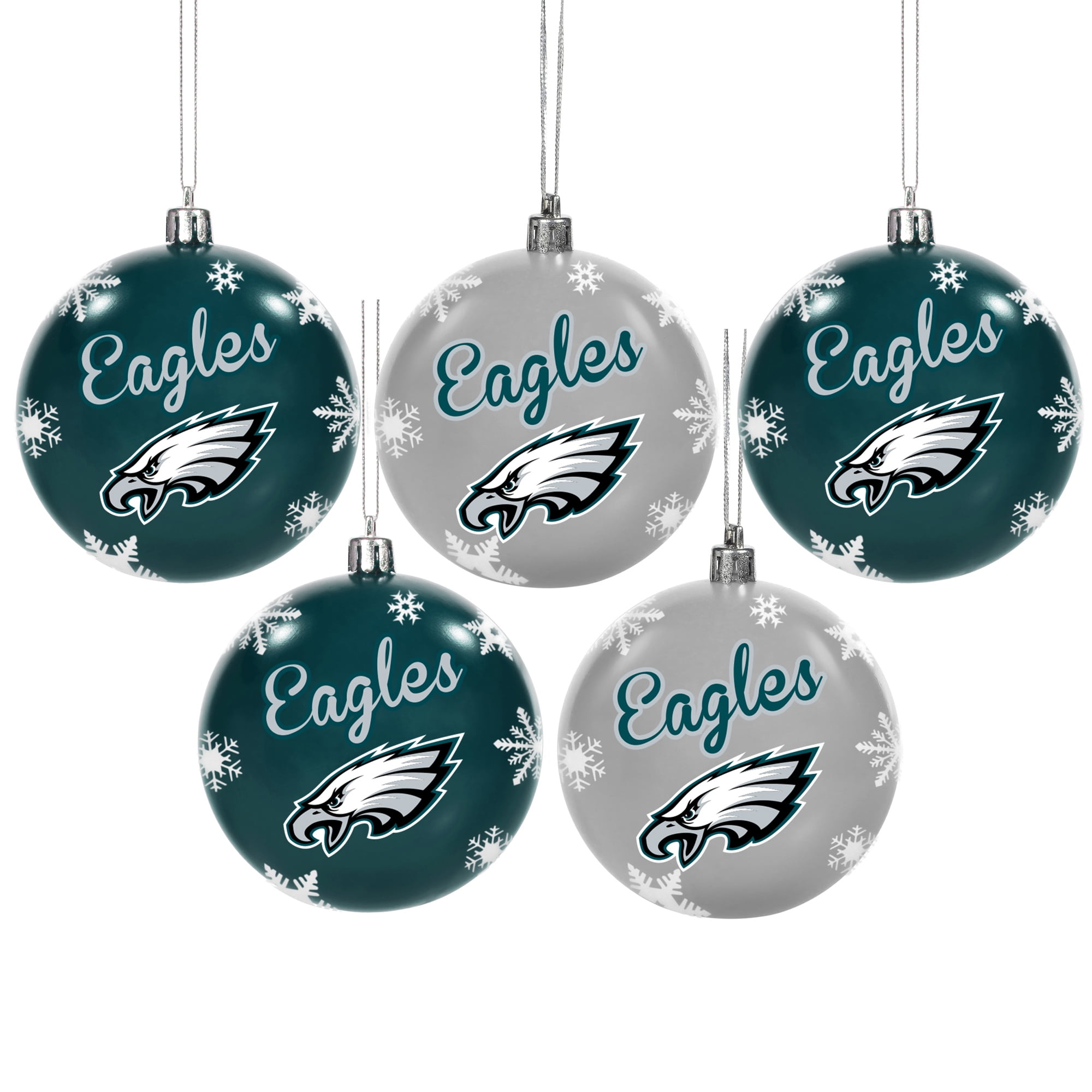 Philadelphia Eagles 5Pack Set of Shatterproof Ball Ornaments No Size
