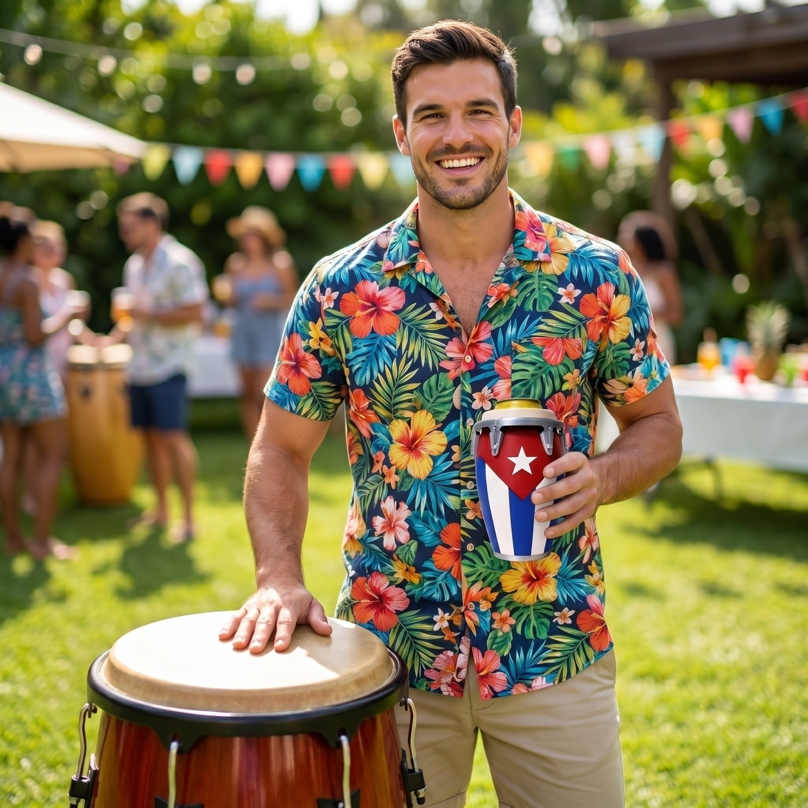 Caribbean Themed Conga-Style Can Holder, Puerto Rican & Cuban Flag Insulated Can Sleeve, Sturdy 12oz Beverage Holder Ideal Holiday Gift Bu