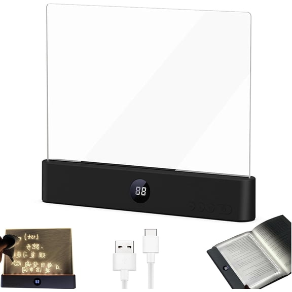 Smart Led Book Light, Flat Book Light, Rechargeable Clear Led Flat Reading Light, with Timer & Brightness Adjustment, Funny Gifts for Women Readers Kids Book Lovers (Black)