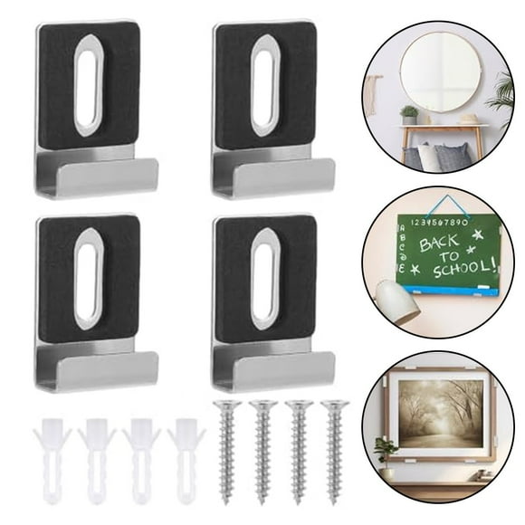 Lefu 4 Sets Wall Mount Mirror Clips Mirror Bracket Clips with Screws Mirror Hooks