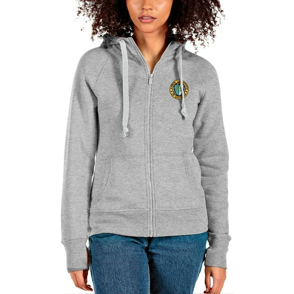 Women's Antigua Gray XULA Gold Victory Full-Zip Hoodie
