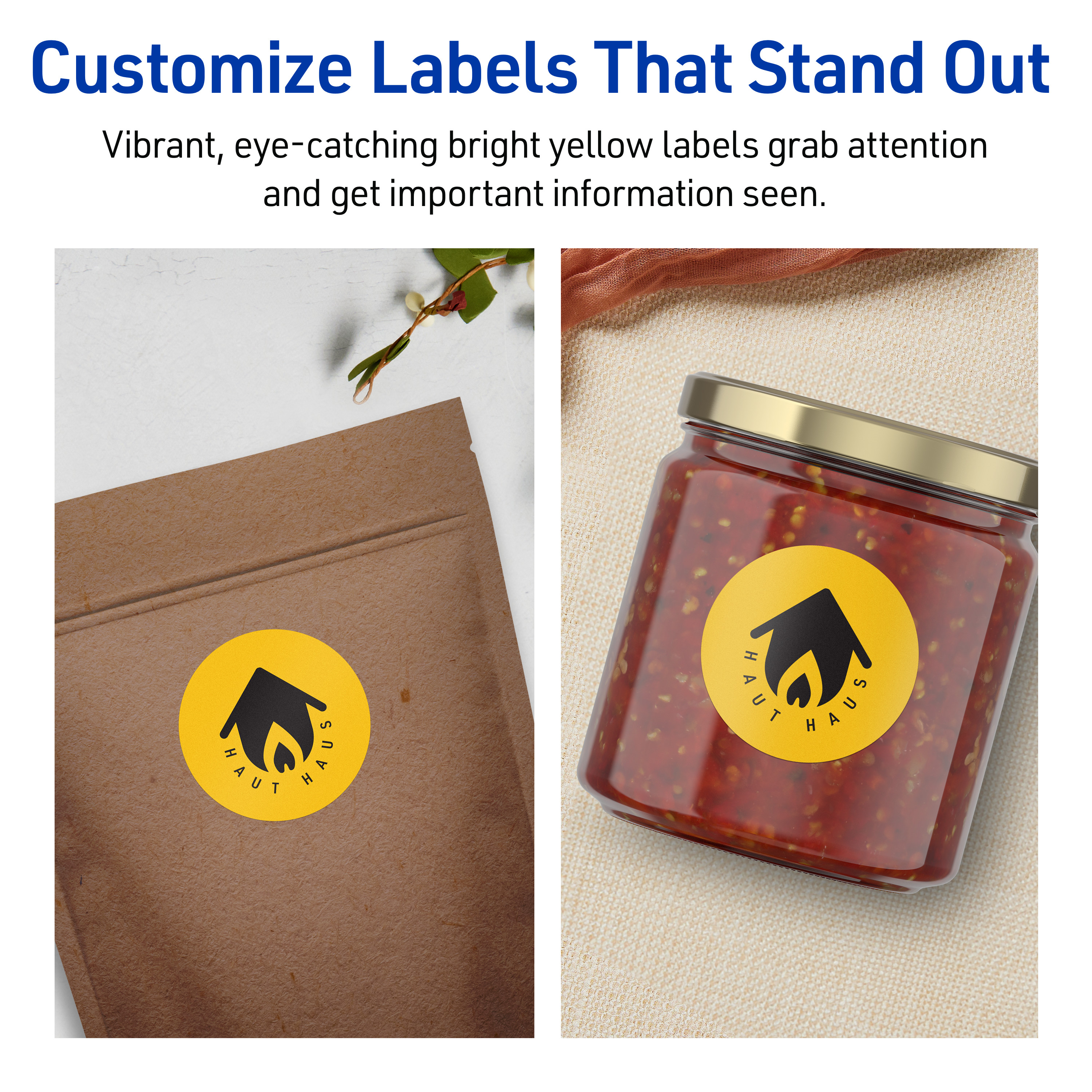 Avery Printable Round Labels, Bright Yellow, 2" Diameter, 480ct