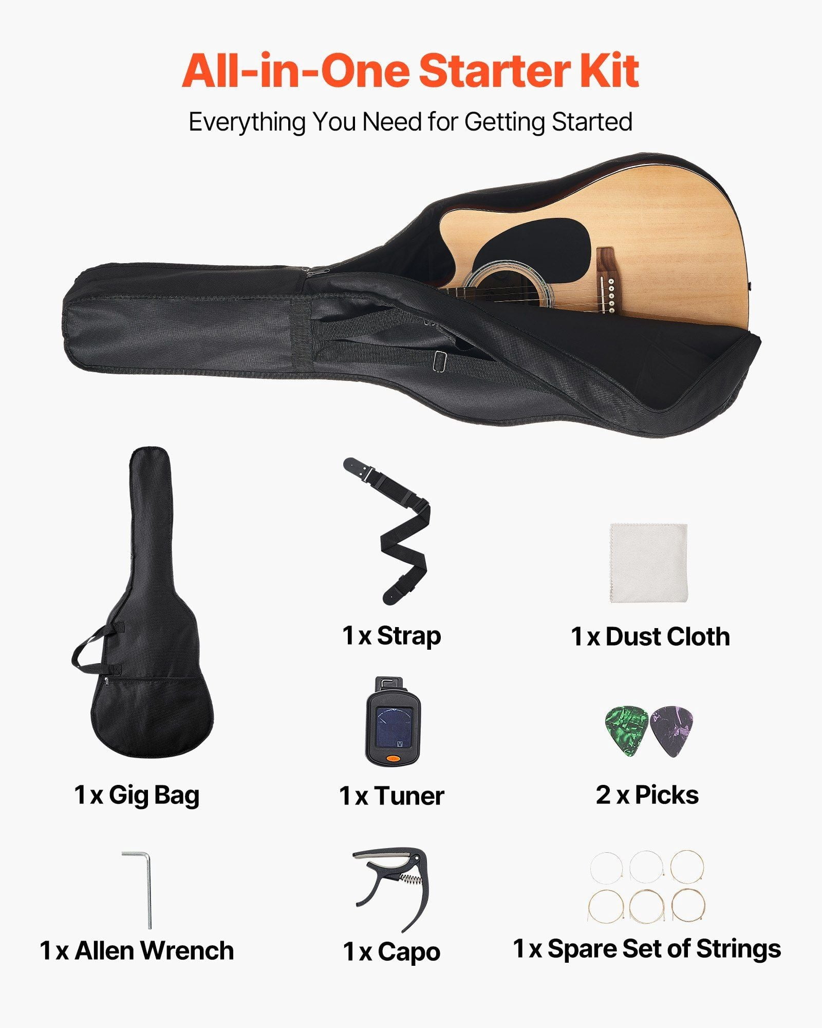 41 in Cutway Acoustic Guitar Natural Beginner Bundle with Gig Bag for Adult Solo