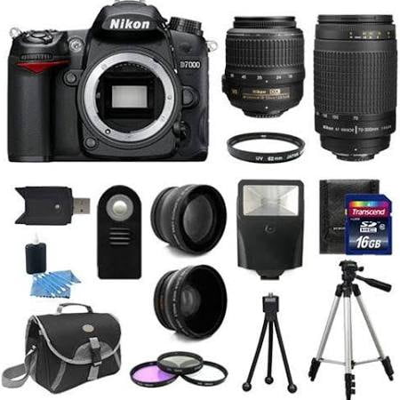 Nikon D7000 Digital SLR Camera + 4 Lens: 18-55 VR + 70-300 + 16GB Kit & (Nikon D7000 Best Price)