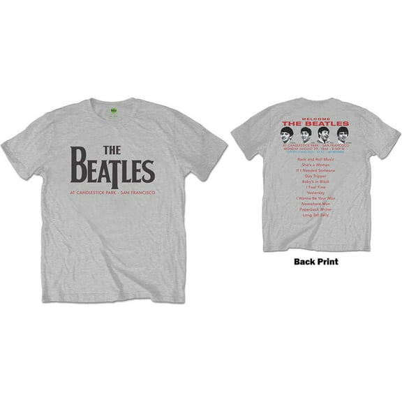 Men's Beatles Candlestick Park (Back Print) Slim Fit T-shirt Small Grey