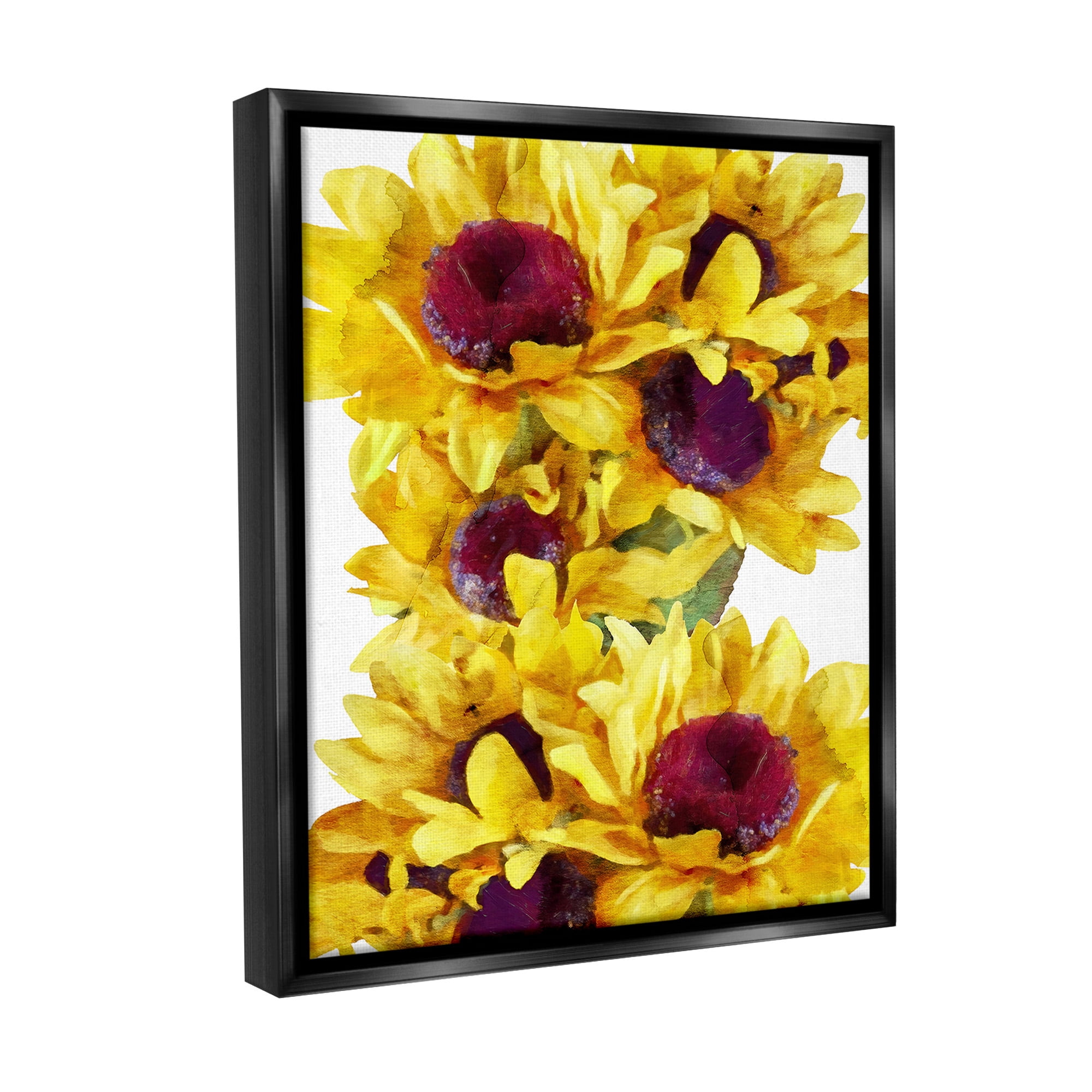 Stupell Industries Overlapping Sunflower Blooms Botanical & Floral Painting Black Floater Framed Canvas Art Print Wall Art, 25 x 31