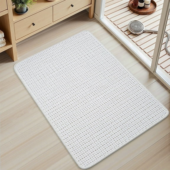 SIXHOME Bathroom Rugs Non Slip Bath Mat Chenille Soft Absorbent Quick Dry Bath Rugs for Bathroom Floor with Rubber Backing Machine Washable Bathmat Boho Bathroom Decor 17"x40" White