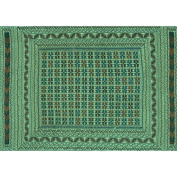 Ahgly Company Machine Washable Indoor Rectangle Southwestern Turquoise Blue Country Area Rugs, 5' x 7'