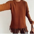 thumbnail image 4 of Women'S Tassel Fringe Sweater Long Sleeve Crew Neck Pullover Fall Knitted Tops Brown S, 4 of 7
