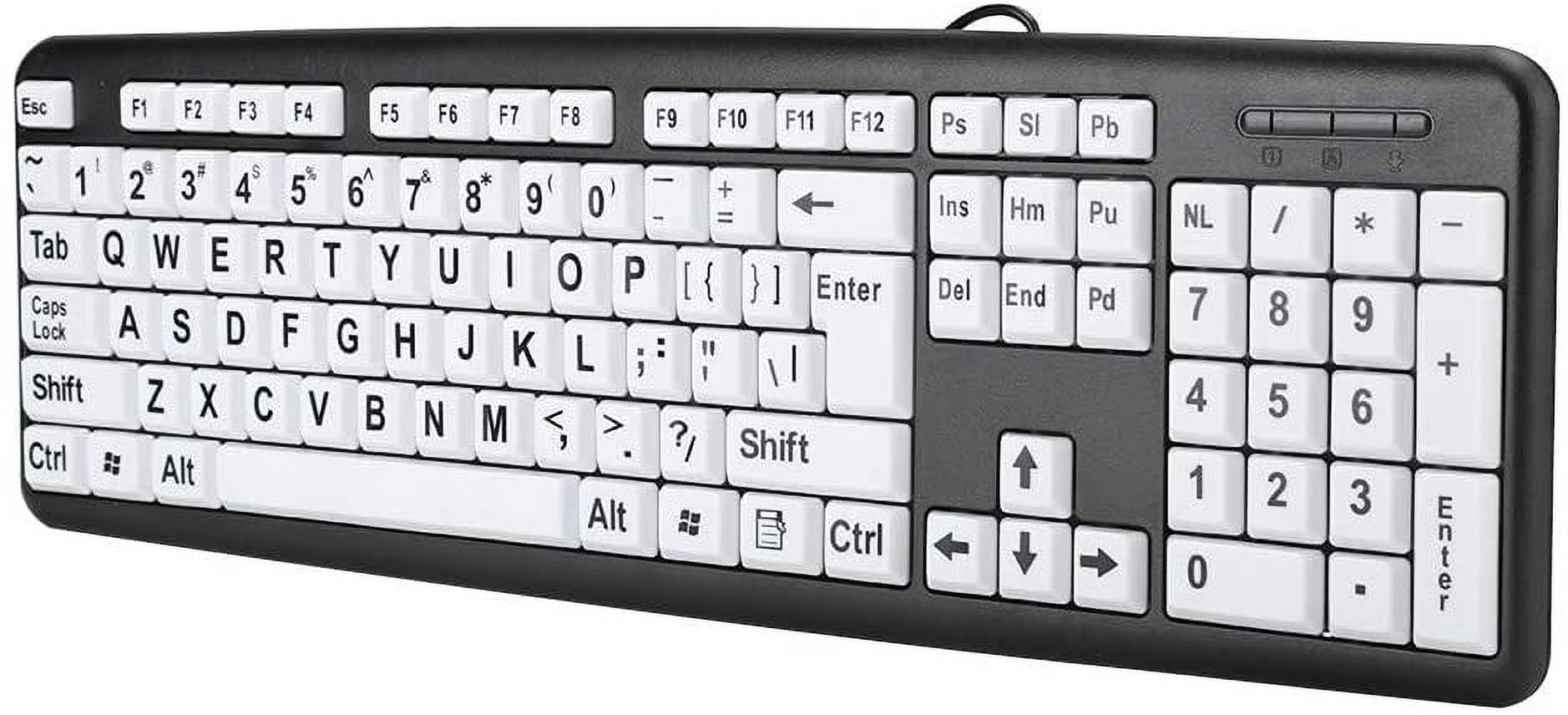 FIGT-104 Keys Large Key Keyboard Black Low Vision Keyboard USB Wired Computer Keyboard Old People Keyboard with White Large Print Keys for Elderly Seniors Visually Impaired(Black)【0514】