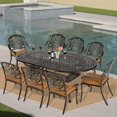 thumbnail image 5 of VIVIJASON 9-Piece Outdoor Furniture Dining Set, All-Weather Cast Aluminum Patio Conversation Set, Include 8 Cushioned Chairs and an Oval Table with Umbrella Hole for Balcony Lawn Garden Backyard, 5 of 7
