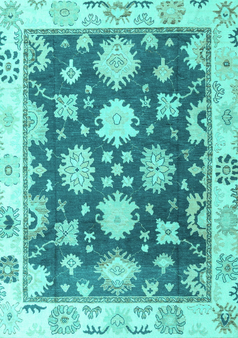 Ahgly Company Machine Washable Indoor Rectangle Oriental Turquoise Blue ...