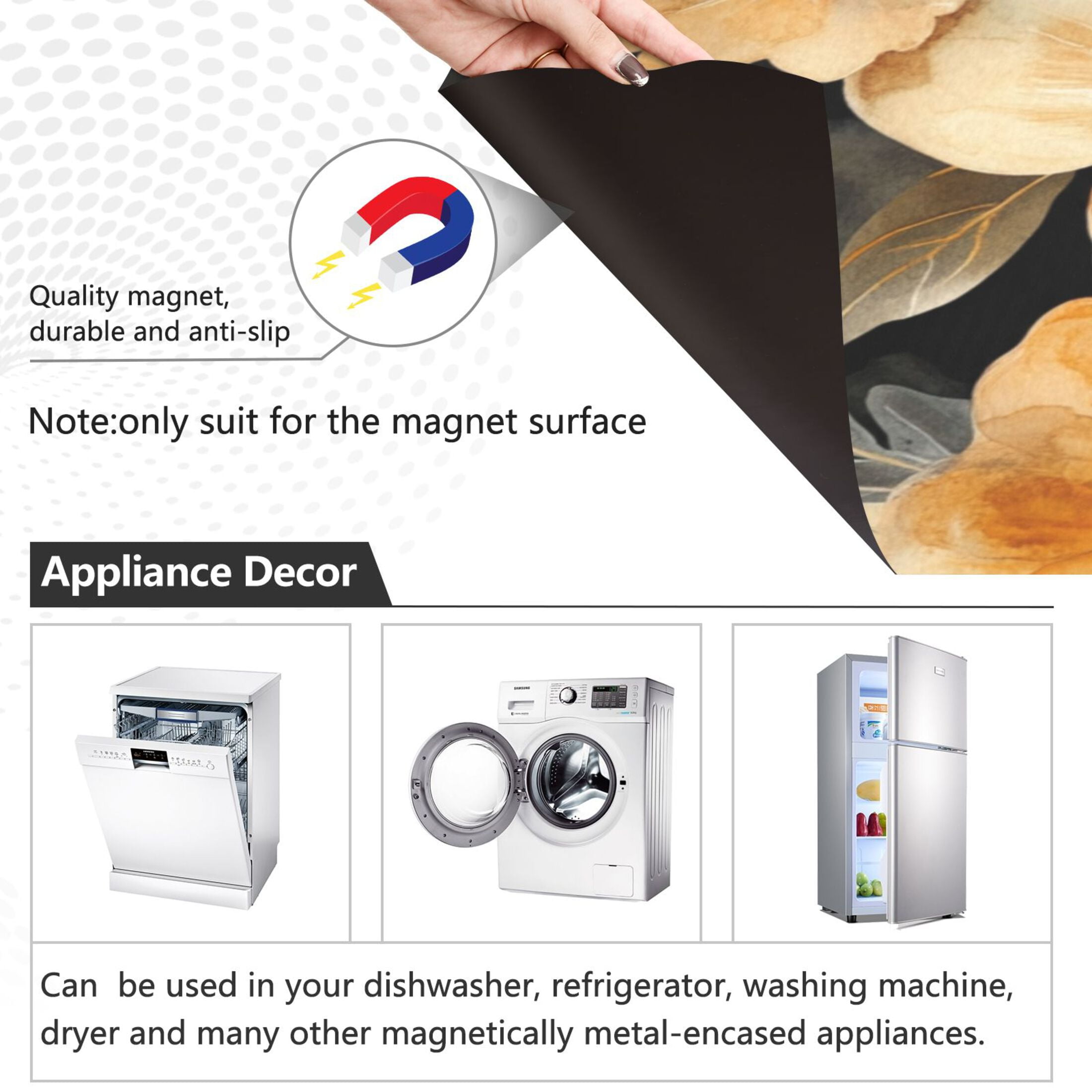 Dishwasher Magnetic Sticker 23x26 Inch Refrigerator Magnetic Sticker Washing Machine Magnetic Sticker Kitchen Panel Magnetic Sticker Home Decor Cartoon Gold Flowers Seamless