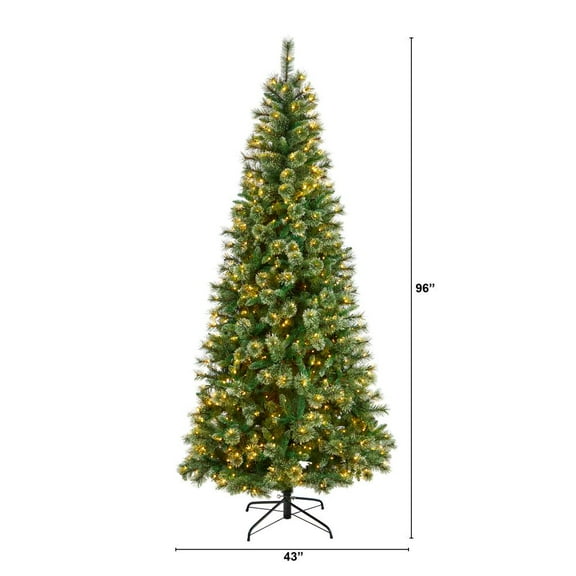Nearly Natural 8ft. Wisconsin Slim Snow Tip Pine Artificial Christmas Tree with 600 Clear LED Lights and 908 Bendable Branches