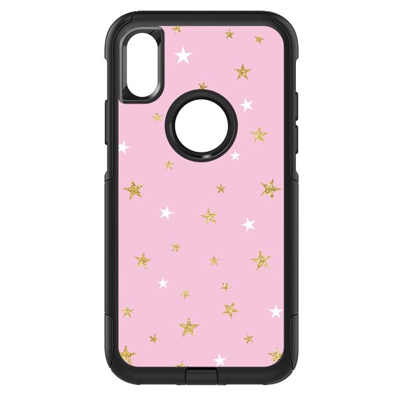 DistinctInk Custom SKIN / DECAL compatible with OtterBox Commuter for iPhone XS MAX (6.5" Screen) - Pink & Gold Print - Stars Pattern