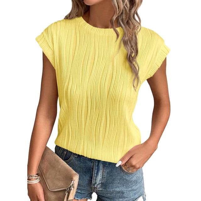 Blusa Amarilla Texturizada con Mangas Cap para Mujer PRETTYGARDEN Talla M