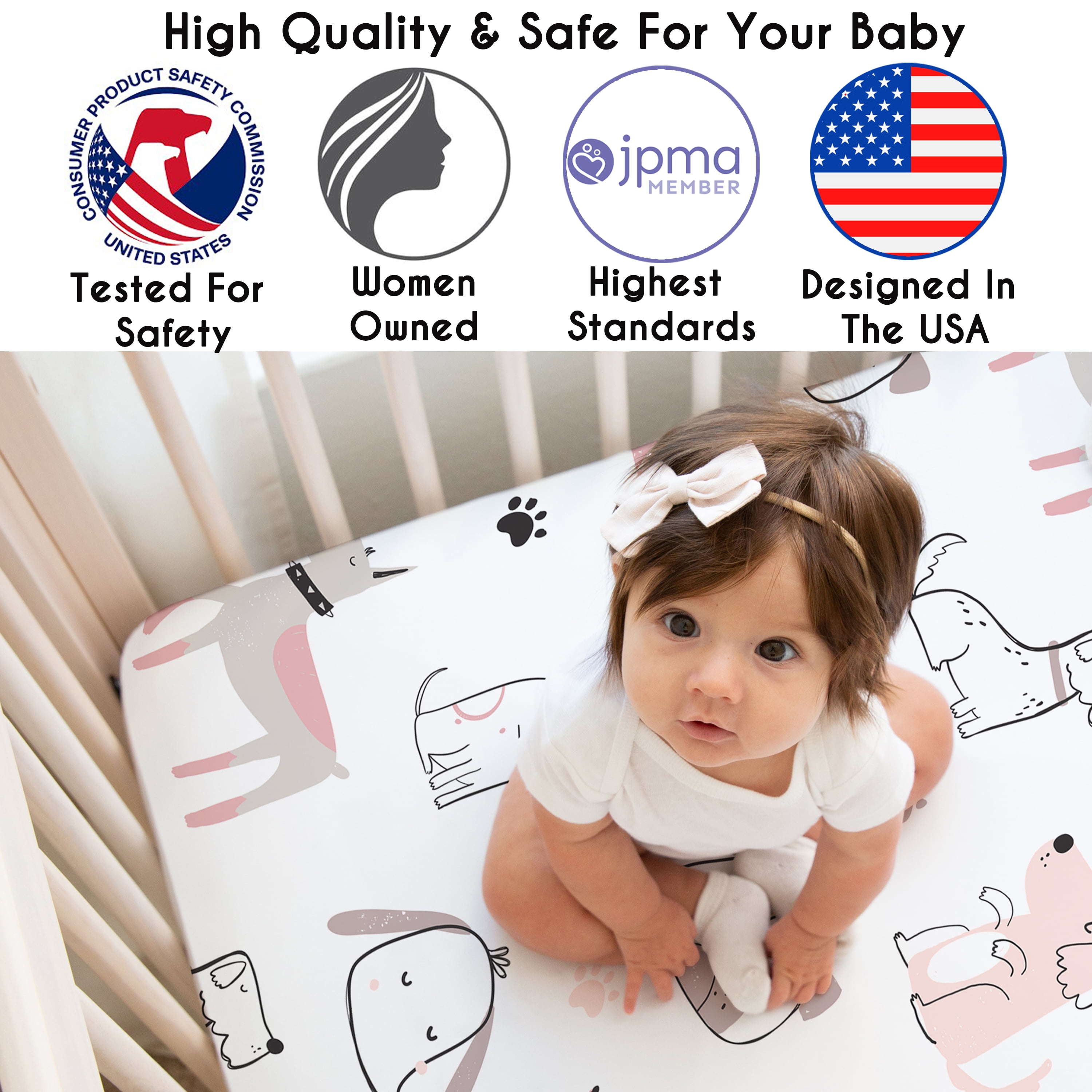 Sweet Jojo Designs Cartoon Puppy Dog White and Pink Girl Fitted Crib Sheet