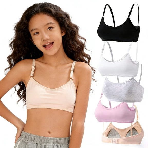 Teen Girls Wireless Training Bra Cotton Lightly Padded Bras Adjustable Straps Back Closure Breathable Stretchy Kids Bras 10-14 Years