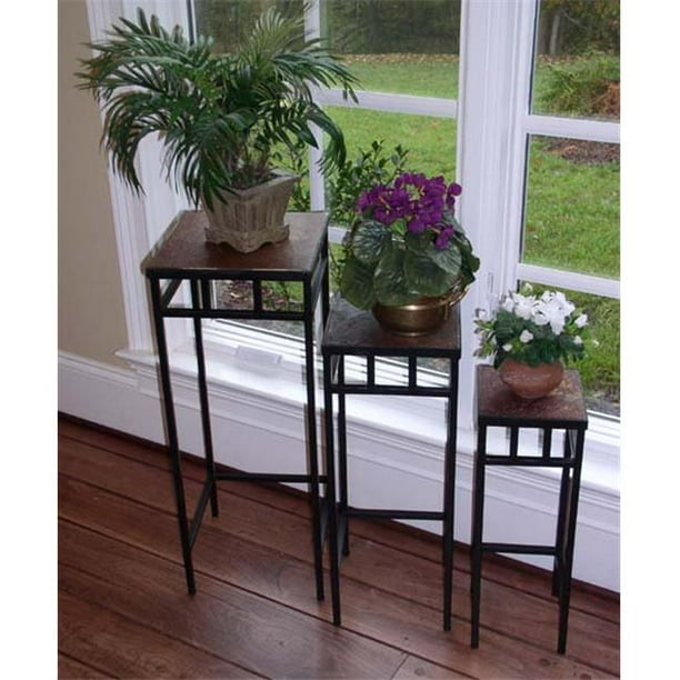 4D Concepts 601623 3 piece slate square plant stands w/ slate tops Metal/ slate