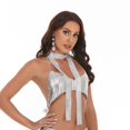 thumbnail image 6 of Aellinatey Sleeveless Tassels Sparkle Sequins Cami Crop Top Spaghetti Strap Party Tops, 6 of 12