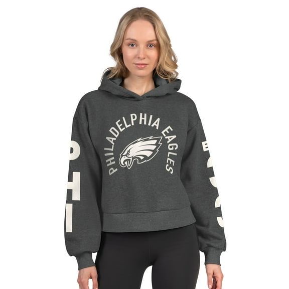Women's Starter  Heather Charcoal Philadelphia Eagles Star Player Cropped Fleece Pullover Hoodie